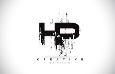 HP H P Grunge Brush Letter Logo Design in Black Colors Vector Illustration.