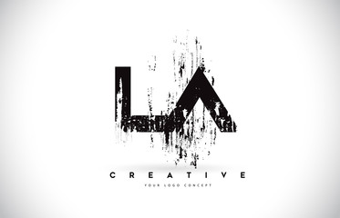 LA L A Grunge Brush Letter Logo Design in Black Colors Vector Illustration.