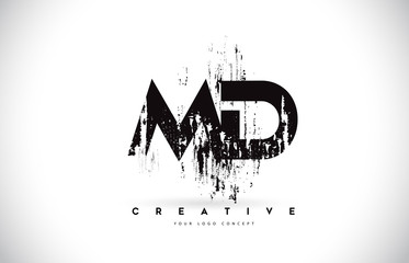 MD M D Grunge Brush Letter Logo Design in Black Colors Vector Illustration.