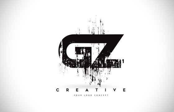 GZ G Y Grunge Brush Letter Logo Design in Black Colors Vector Illustration.