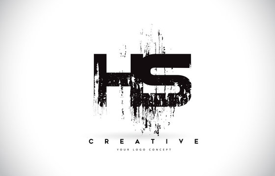 HS H S Grunge Brush Letter Logo Design in Black Colors Vector Illustration.
