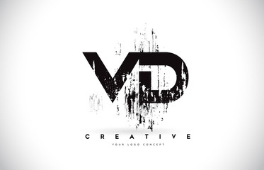 VD V D Grunge Brush Letter Logo Design in Black Colors Vector Illustration.