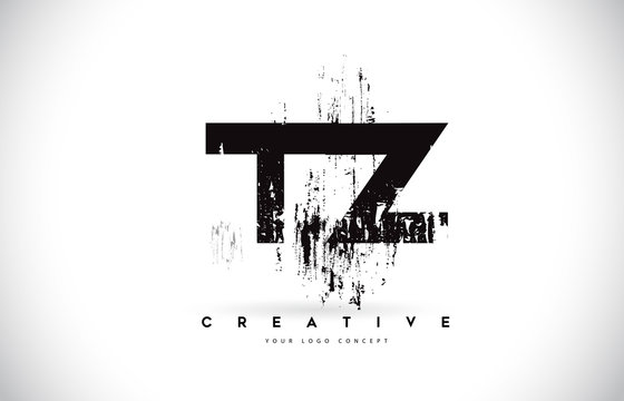 TZ T Z Grunge Brush Letter Logo Design in Black Colors Vector Illustration.