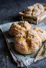 Irish soda bread with Roquefort cheese, pumpkin seeds and flax seeds