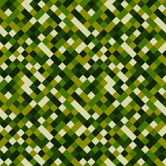 Seamless pattern made of colorful squares rotated by 90 degrees, endless mosaic texture made of green shades, fashionable background, great texture for 8bit games - grass, camo, etc