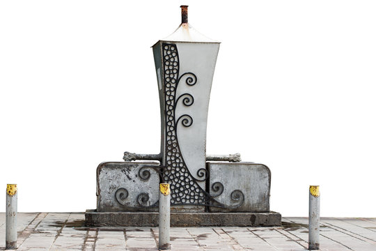 Public artesian well from Becej (a small town and municipality in the Autonomous Province of Vojvodina, the region of Serbia) isolated on white background. 
