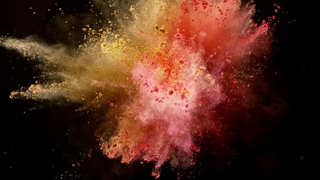 Color powder explosion isolated on black background. Shot with high speed cinema camera at 2000fps