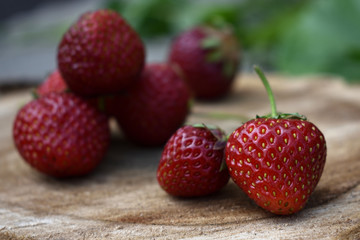 Strawberry fruit on the wooden