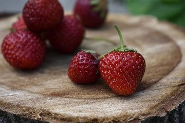 Strawberry fruit on the wooden
