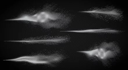 Deurstickers Vector realistic water spray, white detailed smoke mist of atomizer on the dark alpha transperant background. © lembergvector