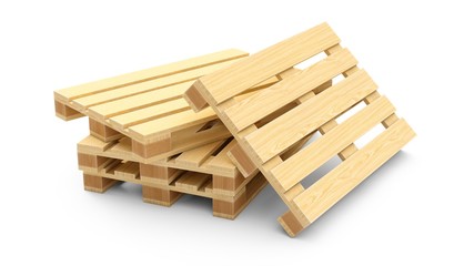 3D rendering wooden pallets isolated on white background