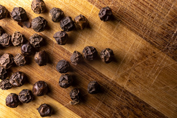 Black peppers in macro shot