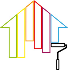 Haus in Farbe und Farbroller, Farbig, Maler Zeichen, Logo