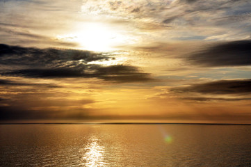 sunset in the North sea off the coast of Iceland from the cruise ship