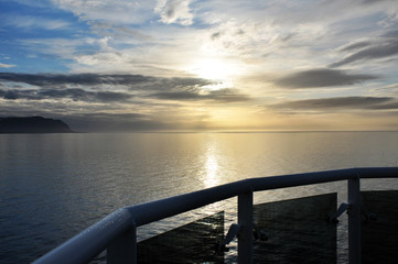 sunset in the North sea off the coast of Iceland from the cruise ship