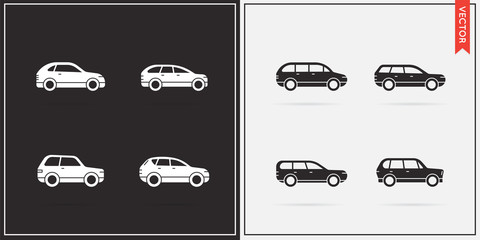Big Set of Vector Car Icons in Black and White