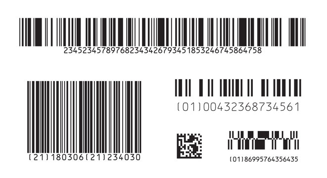 Bar code icon. Set of Modern Flat Barcode.  Can be use as a template for Products. Mockup. Vector.