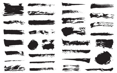 Big Set of Vector Black Pen Ink Brush Strokes. Grunge Ink Brush Stroke. Dirty Brush Stroke.