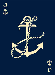 Naklejka premium Vintage Label with an Anchor and Letter made of Ship Rope. Apparel t-shirt or Poster Design. Logotype Monogram with Playing Cards Style. Vector illustration.