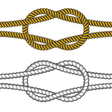 Set of vector elements. Colorful and Grayscale ropes with knot