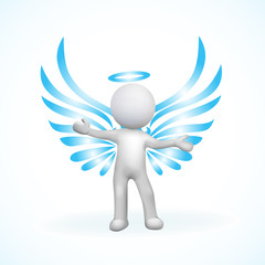 3D Angel man blue wings logo vector image