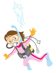 スキューバダイビングをする女性