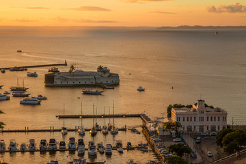 Sunset overlooking the Fort of S&atilde;o Marcelo - Salvador, Bahia Brazil