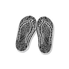 Hand drawn flip flops at the summer beach 