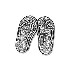 Hand drawn flip flops at the summer beach 