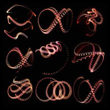 Neon tracks of the spiral are blurred in motion. tracks of colored lights.