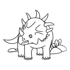 Triceratops cartoon illustration isolated on white background for children color book