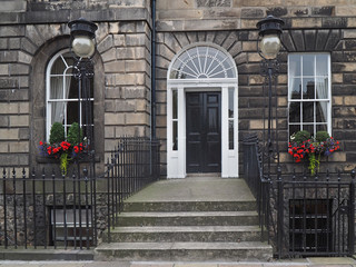 front door of typical Georgian stone house in Edinburgh