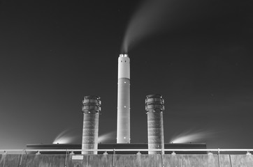 Chimney of power plant at night