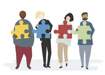 Illustration of characters with jigsaw pieces