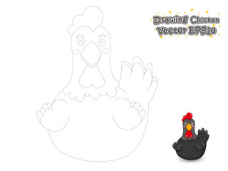 Drawing and Paint Cute Chicken Cartoon . Educational Game for Kids. Vector Illustration.