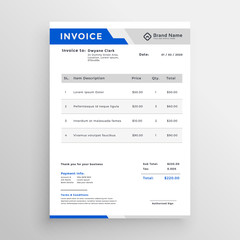modern blue invoice template design