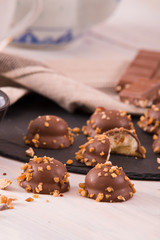 Chocolate truffles with caramel cream filling.