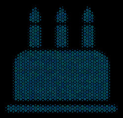 Halftone Birthday cake composition icon of spheres in blue color hues on a black background. Vector round spheres are arranged into birthday cake composition.