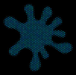 Halftone Blot mosaic icon of circle bubbles in blue color tints on a black background. Vector circle bubbles are grouped into blot collage.
