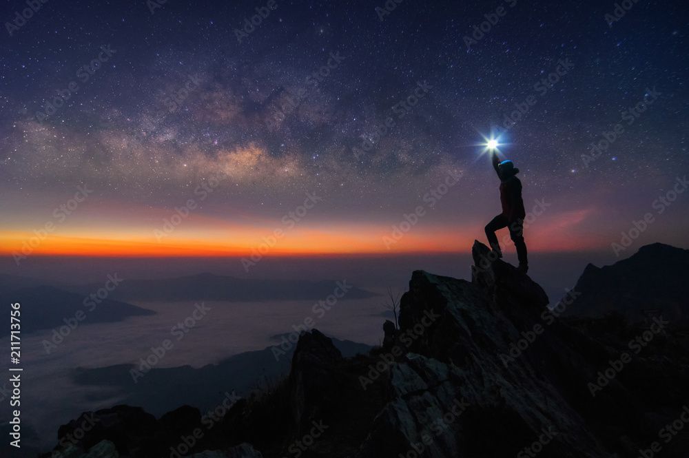 Wall mural leader and milky way galaxy landscape.