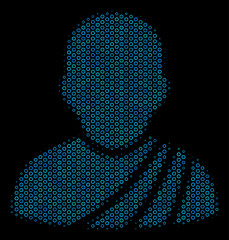 Halftone Buddhist monk mosaic icon of empty circles in blue shades on a black background. Vector empty circles are united into buddhist monk mosaic.