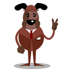 Cartoon illustrated business dog showing the V sign.