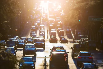 Foto op Plexiglas Traffic on 42nd Street through Midtown Manhattan at rush hour in New York City © deberarr