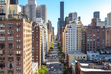 Overhead view of a busy street scene on 1st Avenue in Manhattan New York City - obrazy, fototapety, plakaty