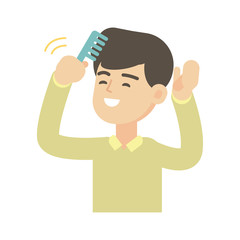 Young handsome man combing hair, cute vector illustration..