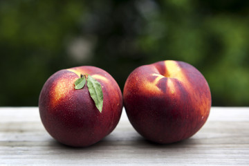 Pair of two ripe peaches