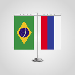 Table stand with flags of Brazil and Russia.Two flag. Flag pole. Symbolizing the cooperation between the two countries. Table flags