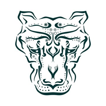 Ornamental tattoo cougar head. Abstract hand drawn style