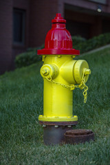 Yellow and red fire hydrant downtown residential