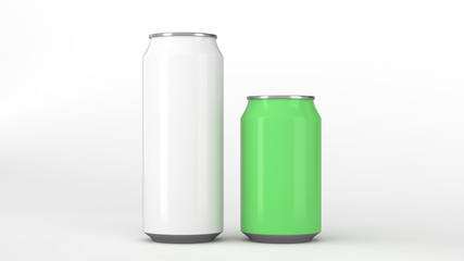 Big white and small green soda cans mockup